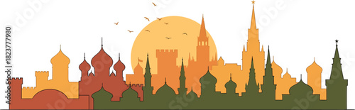 Colorful City Skyline At Sunset