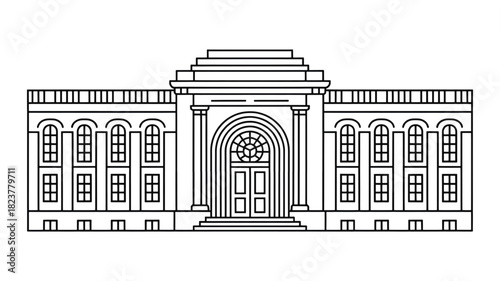 Minimalist vector illustration of a classical building facade architectural design element isolated on white background