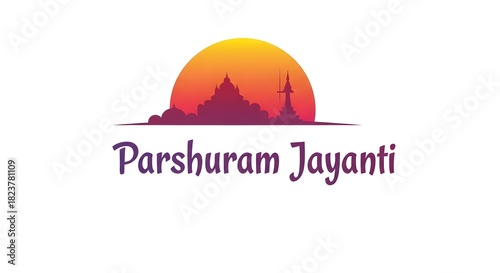 Parshuram jayanti illustration with sunset and temple silhouette for indian festival