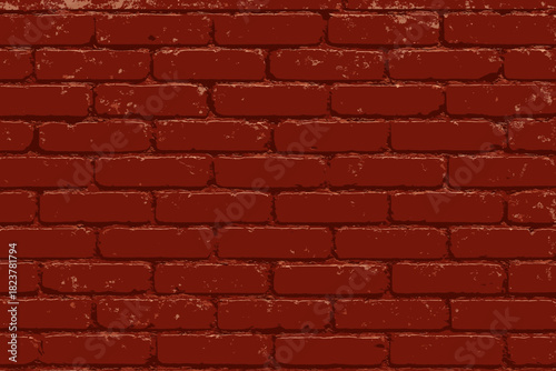 Rustic Red Brick. Bold brick wall in a deep red tone vector illustration with weathered details, gritty and rustic composition,