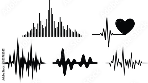 Sound waves and heart beat pulse vector illustration