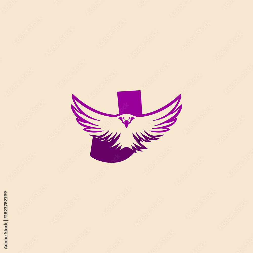 Obraz premium A fierce flying eagle forming a bold letter monogram logo, designed with dynamic wings and an angry expression. Ideal for sports teams, security brands, aviation, and powerful identity visuals.