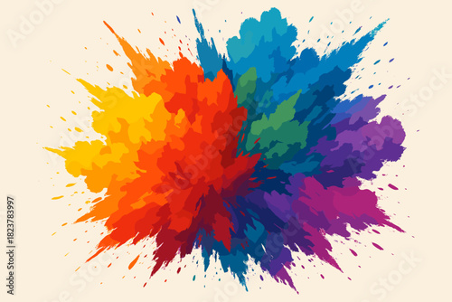 Vibrant Pigment Explosion. Colorful cloud of powdered pigments bursting in the air, vector illustration dynamic and bold tones,