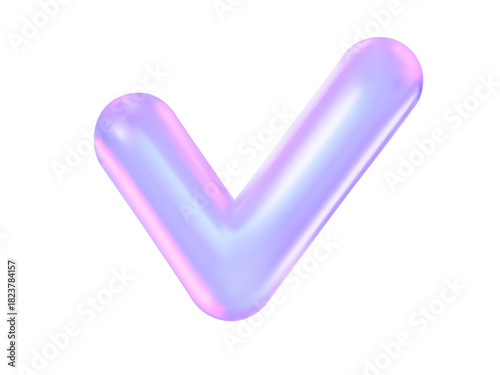 3D glass checkmark icon with holographic blue glow. Modern tick mark symbol for digital approval, business success confirmation, and UI design elements.