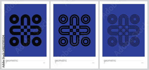 Geometric Abstract Pattern Set in Modern Minimal Style on Blue Background