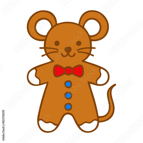 Dibujo sencillo con líneas de ratón simpático de pan de jengibre para tarjetas y felicitaciones de Navidad