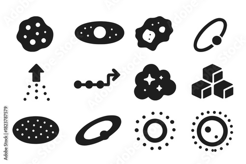 Solar System Formation Icons. Solid style icons of solar system formation link: early planetesimal, protoplanet disk, icy body,