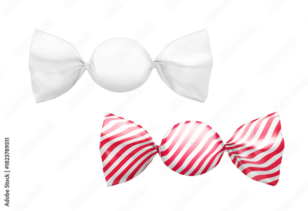 Naklejka premium Candy twist mockup. Vector illustration isolated on white background. Ready and simple to use for your design. The mock-up will make the presentation look as realistic as possible. EPS10.