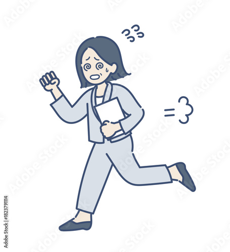 忙しく走り回る40代ビジネスウーマンのイラスト