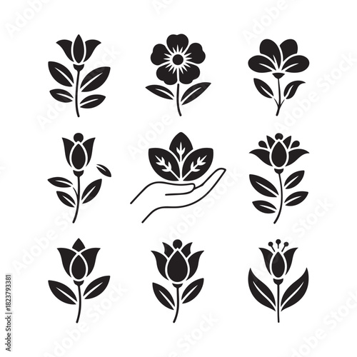 Small Flower Silhouette Icons Vector Set