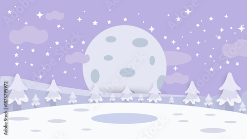 winter landscape with snow and trees or moon