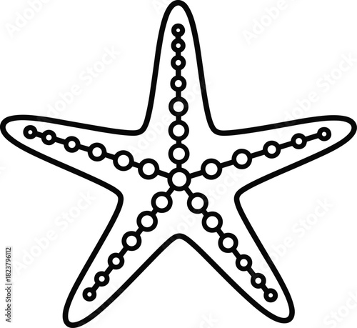 Simple sea star black outline doodle, cute marine life vector illustration, nautical starfish icon, underwater animal drawing, beach vacation graphic element, single object.