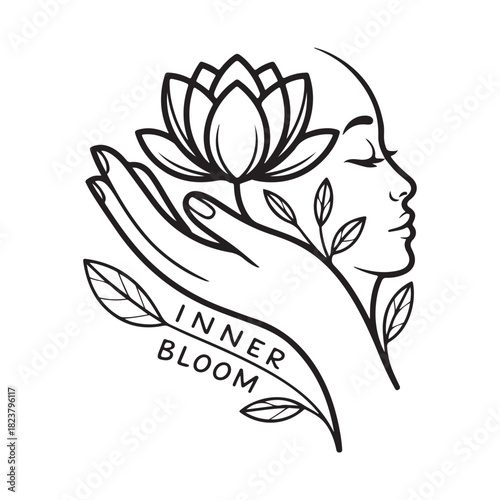 Hand Holding Lotus Flower Vector Silhouette