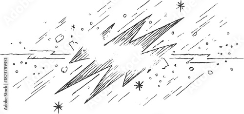 Black and white comic style explosion with stars and debris vector