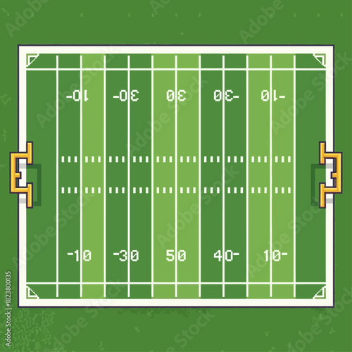 Pixelated American Football Field Illustration with Yard Lines and End Zones for Sports Design