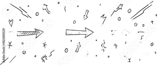 Hand drawn black arrows circles and abstract shapes on white background vector