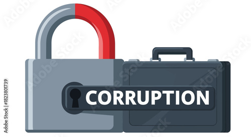 Concept illustration featuring a padlock and briefcase symbolizing corruption and financial crimes