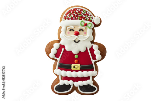 Cookie, gingerbread cookie, in Santa shape on Transparent Background. Ideal for advertising layouts, banners, designs.