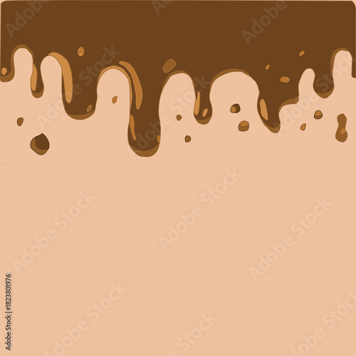Melted chocolate dripping on white. Brown cocoa blend with milk tones. Smooth liquid drip texture.