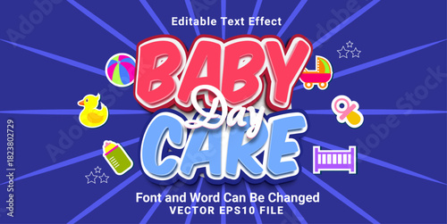 3d editable baby day care cartoon style text effect