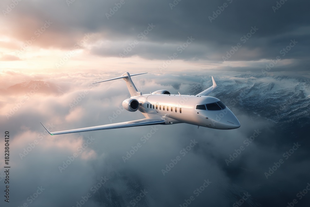 Fototapeta premium Private jet flying in the clouds close-up