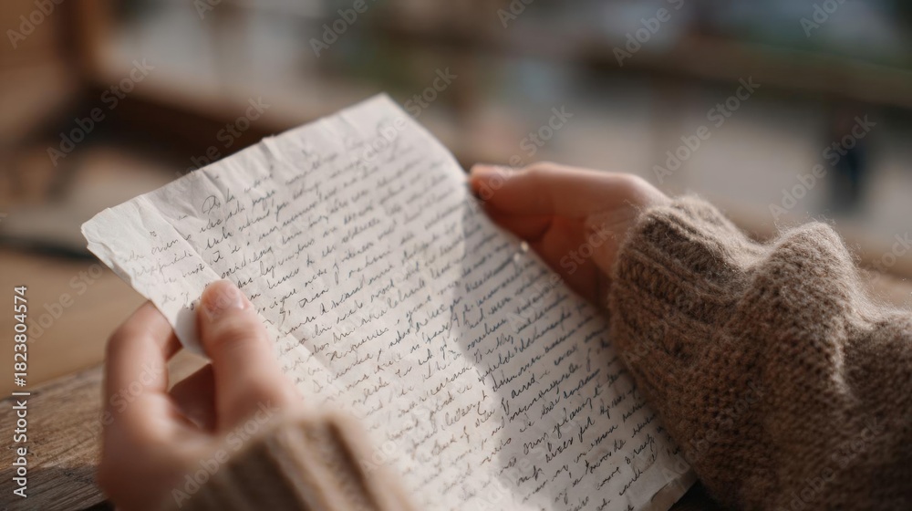 Naklejka premium Person's hands holding a piece of paper with handwriting on it. the paper appears to be old and worn, with some creases and wrinkles.