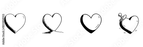 Heart Doodle Sketch Set. Love, Emotion, And Affection Symbols In Hand Drawn Style Collection. Romantic And Sentimental Icons. Isolated Vector Illustration
