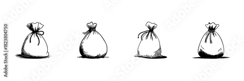 Money Bags Doodle Sketch Set. Wealth, Savings, And Financial Security Symbols In Hand Drawn Style Collection. Economic Prosperity And Investment Concepts. Hand Drawn Isolated Vector Illustration