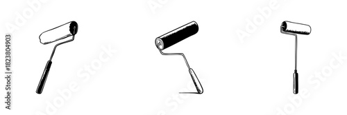 Paint Roller Doodle Sketch Set. Home Renovation And Painting Tools In Hand Drawn Style Collection. Diy And Interior Design Equipment. Isolated Vector Illustration