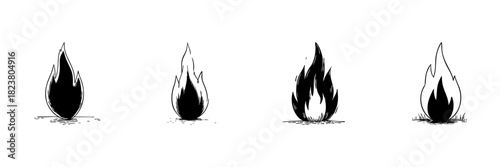 Flame Doodle Sketch Set. Fire Element And Heat Symbolism In Hand Drawn Style Collection. Energy, Passion, And Transformation Concept. Isolated Vector Illustration