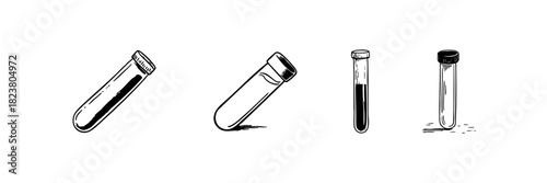 Test Tubes Doodle Sketch Set. Laboratory Equipment And Scientific Experimentation In Hand Drawn Style Collection. Chemistry And Biology Research Tools. Hand Drawn Isolated Vector Illustration
