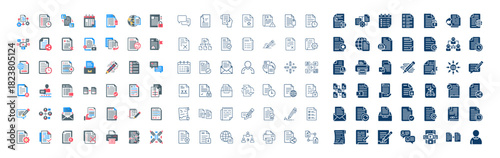 diverse collection flat linear glyph icons content creation document management digital workflow