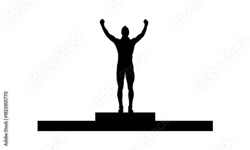 Winter sport athlete celebrating on podium silhouette vector illustration