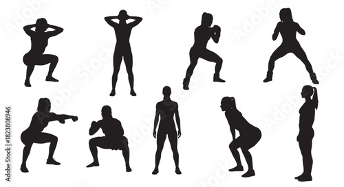 Silhouette Woman Fitness Exercises Training Sport Yoga Gym Workout Vector
