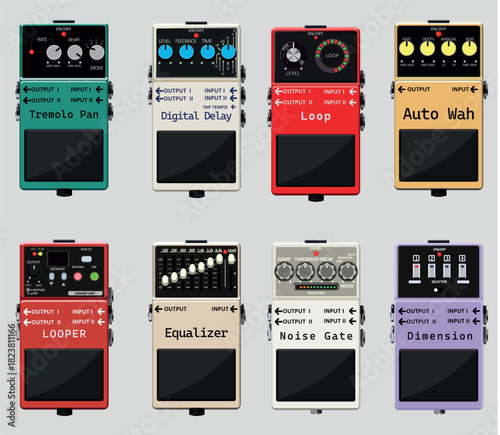 Stomp Boxes Guitar Effect pedal Vector Illustration