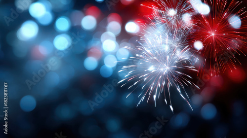 Bright bokeh lights create festive holiday background filled with vibrant fireworks that evoke joy and celebration