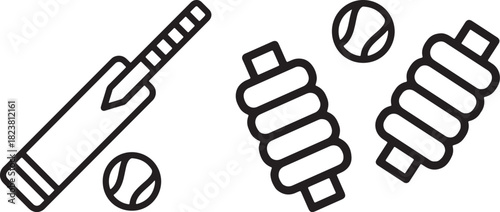 Cricket bat ball stumping bails vector icon, A cricket bat, ball, and stumping silhouette vector icon design.