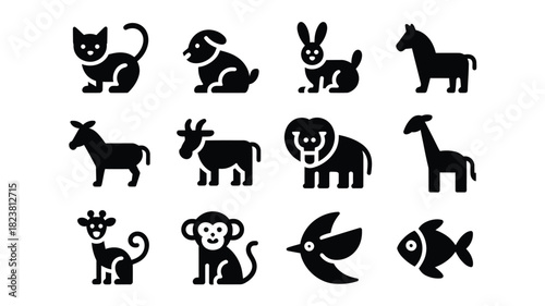 Set of animal icons simple black glyph vector design isolated on white background for app and web design