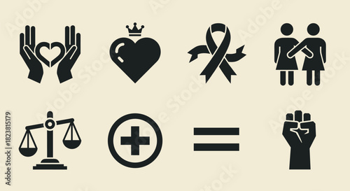 Symbols of love equality and justice in bold minimalist silhouette design