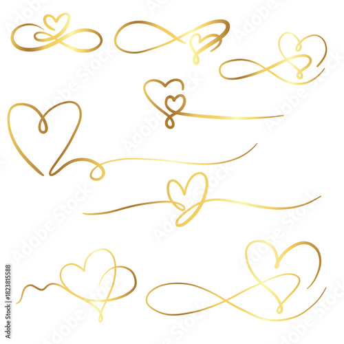 set of gold hearts on black background. vector illustration.