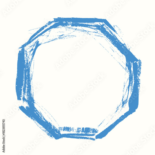 Blue Grunge Octagon Frame. Retro hand drawn frame with textured brush lines on white background. Perfect for media, posters, banners, cards and web.