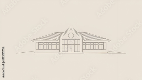 Architectural line drawing of a modern building facade simple vector illustration for architectural design isolated on white background