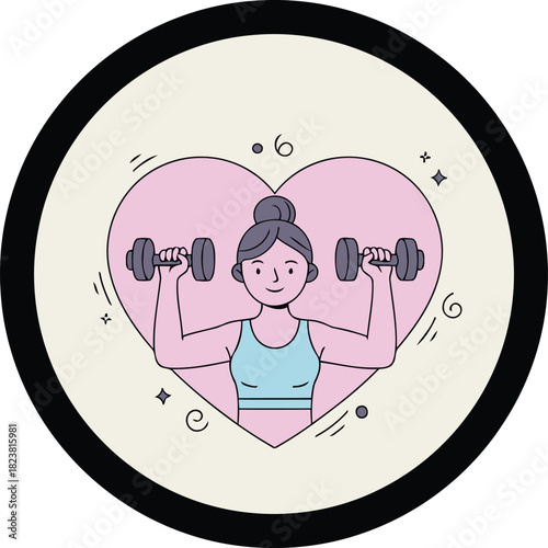Woman is working out with dumbbells for a healthy lifestyle and fitness goals in a loving way