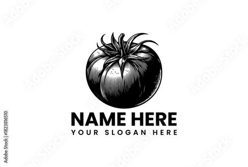 Tomato vector logo illustration with name and slogan for business fresh food branding
