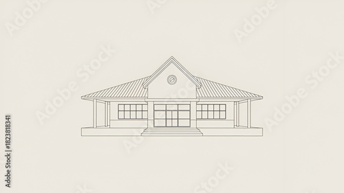 Simple line drawing of a building facade architectural design element isolated on white background
