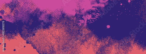 Abstract halftone ink splash background. Social media, app, UI UX, fashion brand, music label, poster design. Watercolor ink grunge vector illustration. Hand drawn texture overlay.