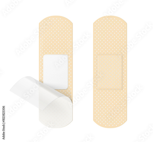 Realistic adhesive bandage strip mockup. Vector Illustration isolated on white background. Ready and easy to use for your design. EPS10.