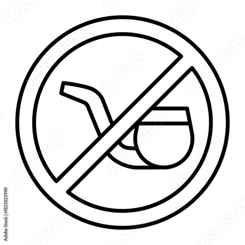 Mouthpiece ban thin line icon, harm of smoking concept. Vector graphics. Prohibited item sign on white background, style icon mobile or web design.