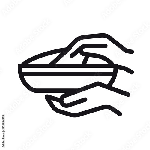 Hands holding a bowl with contents simple black and white graphic design