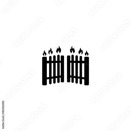 Burning gate icon on white background symbolizing concept of warning